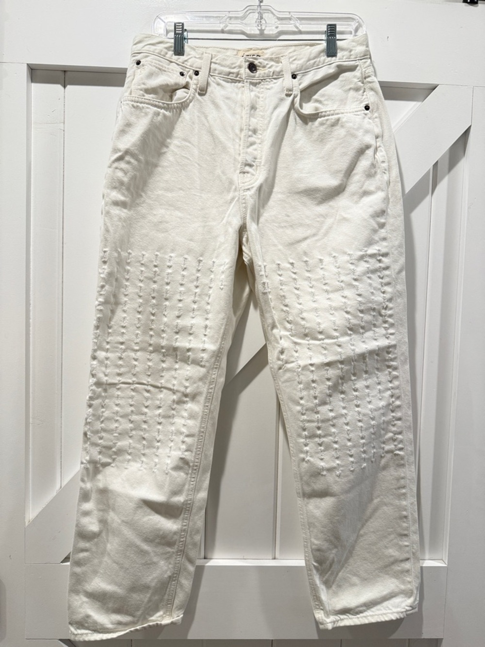 Etica Cream White High-Waist Textured Jeans